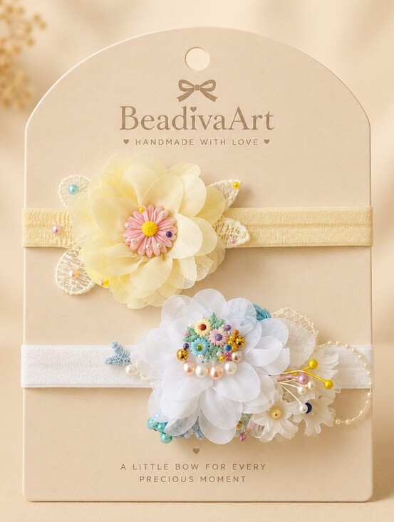 Beadivaart Other - Handmade Floral Baby Headband- Cream and White (2)✨🎀